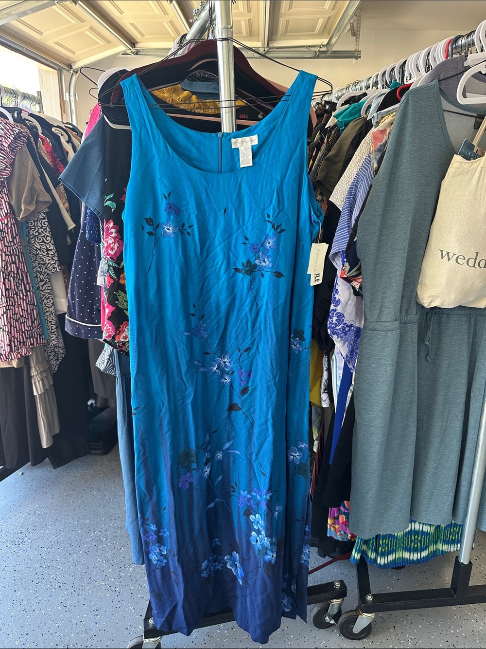 Worthington Sleeveless Teal-Blue Floral Maxi Dress NWT